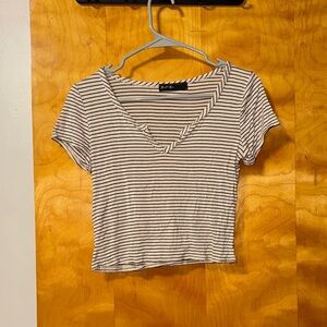 Striped V-Neck Cropped Top in White & Black